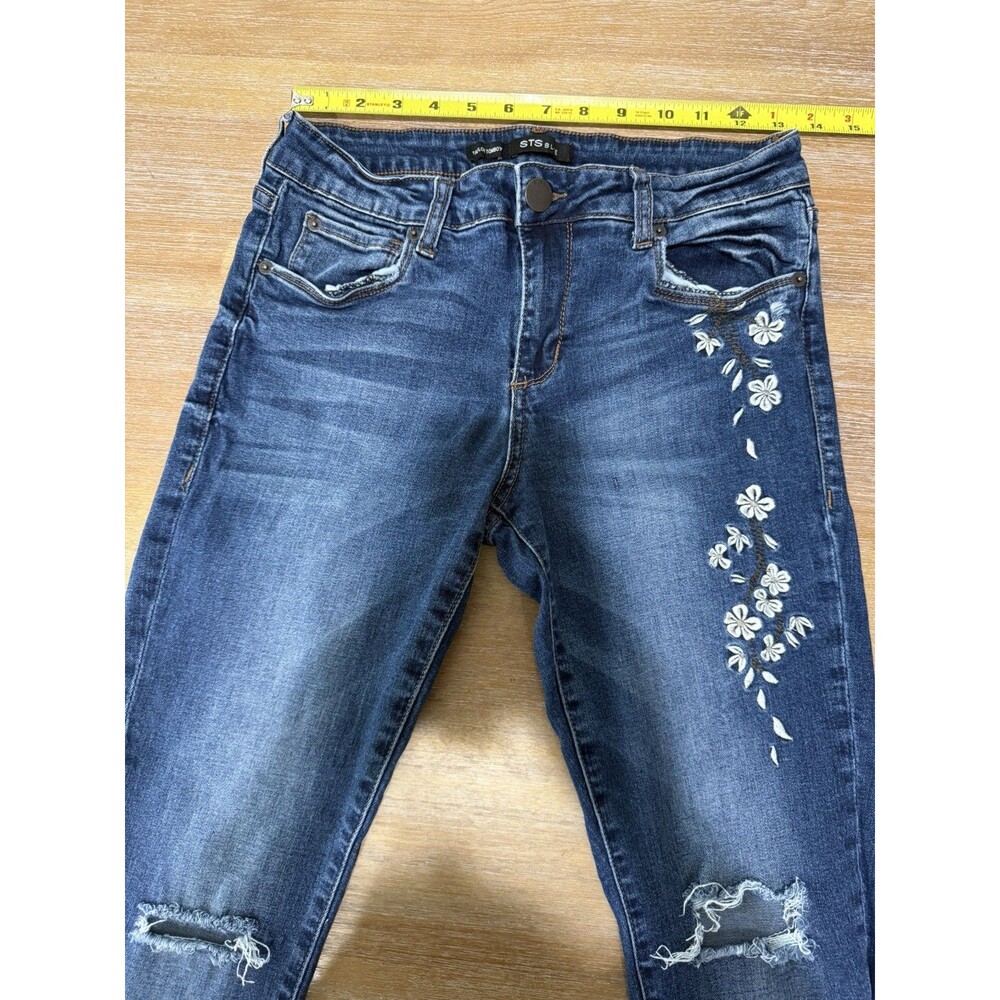 Womens Jeans Ankle Crop 26 Embroidered Floral Distressed - Picture 7 of 7